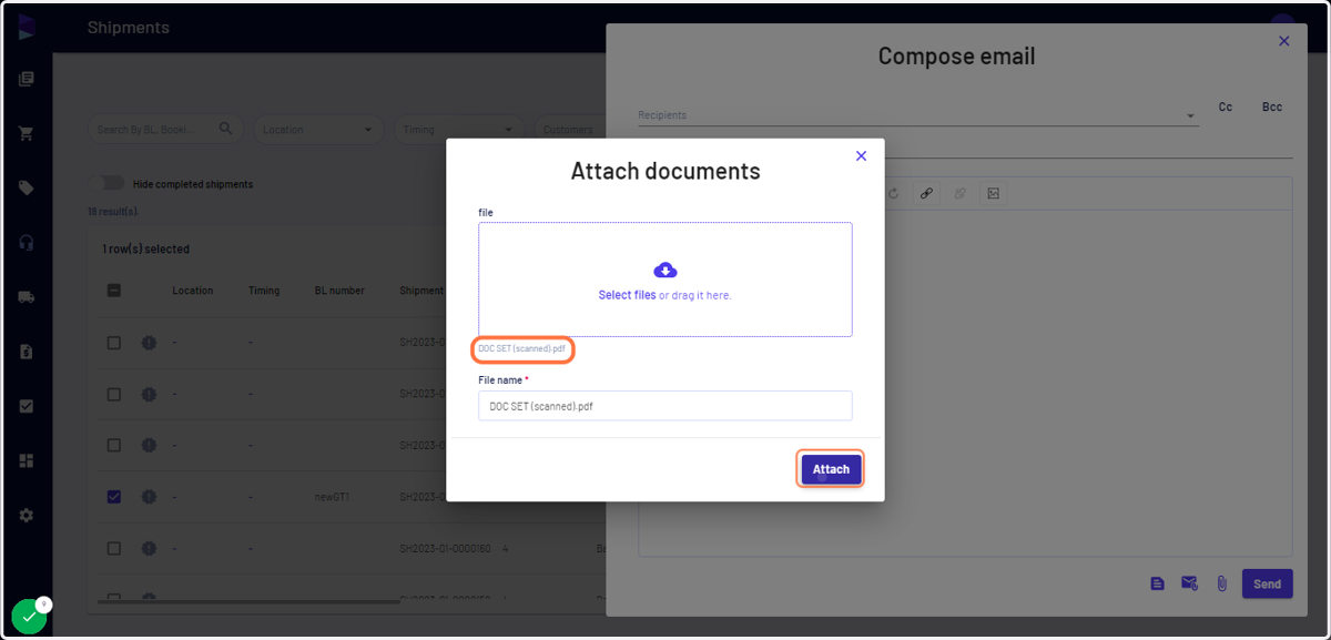 Select the files and click on "Attach"
