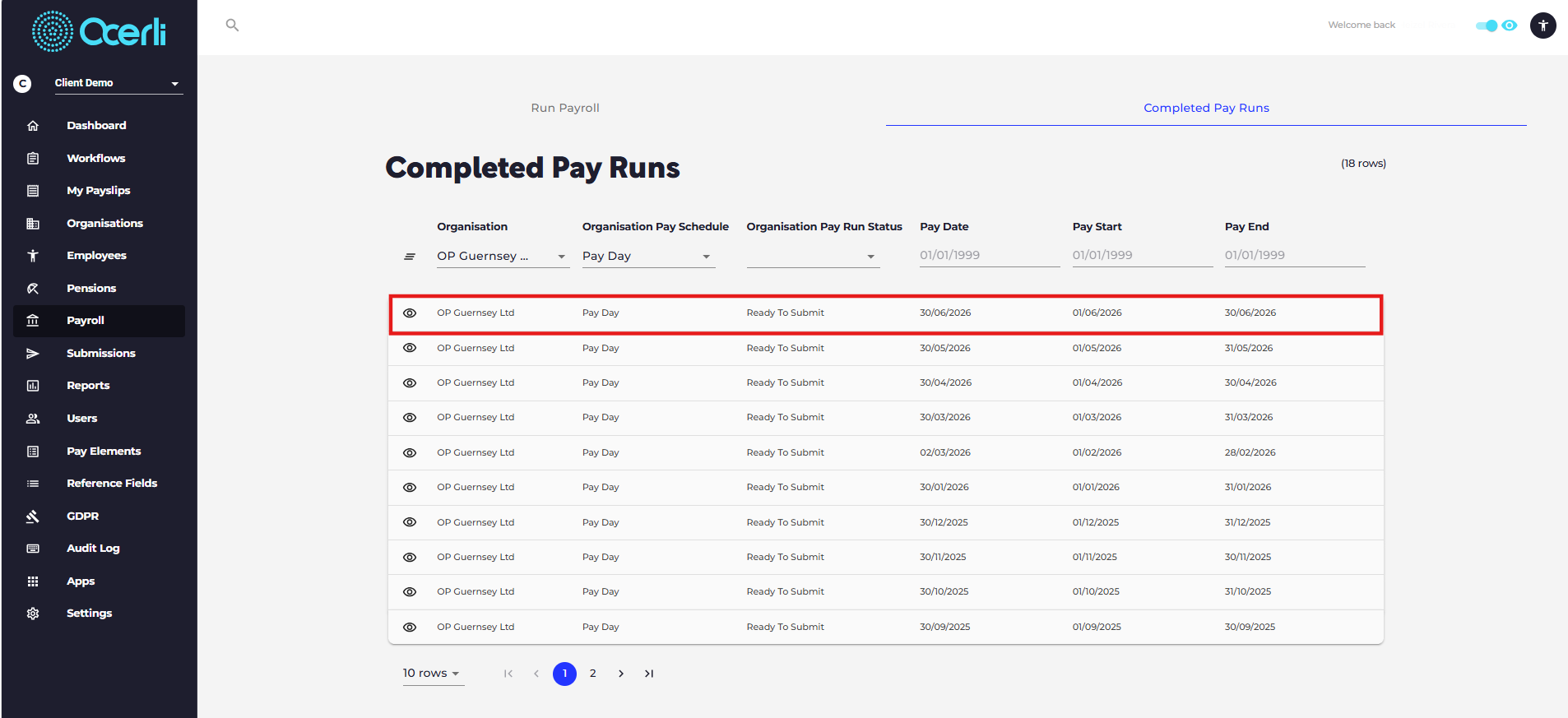 You can then view the empty pay run within the 'Complete Pay Runs' screen