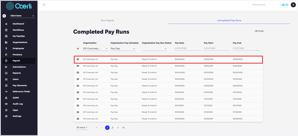You can then view the empty pay run within the 'Complete Pay Runs' screen