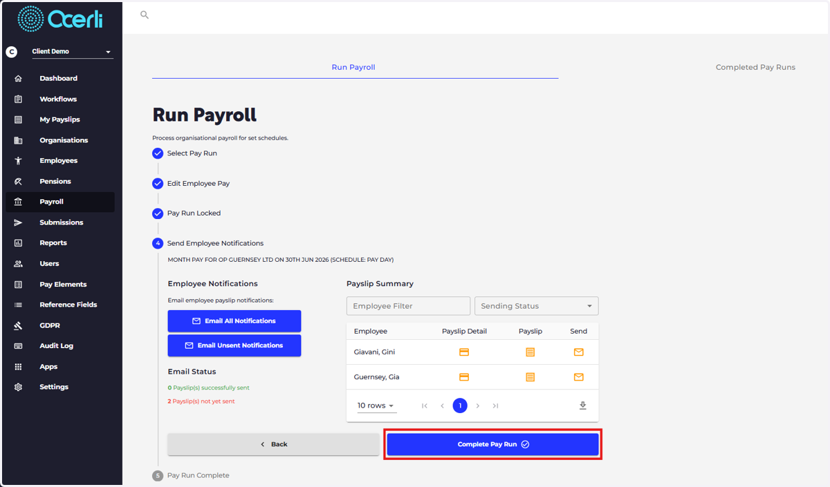 Select 'Complete Pay Run'