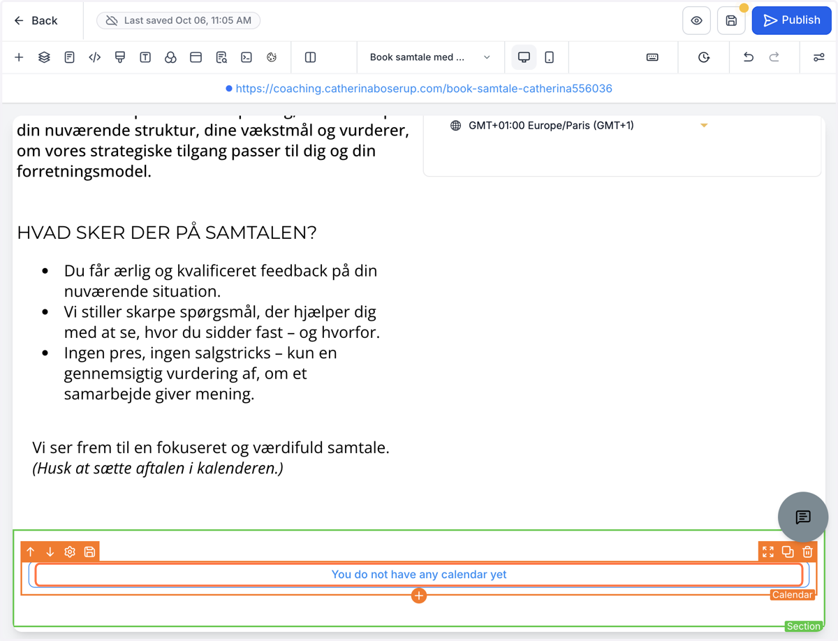Klik på modulet og vælg din kalender i det næste popup-vindue