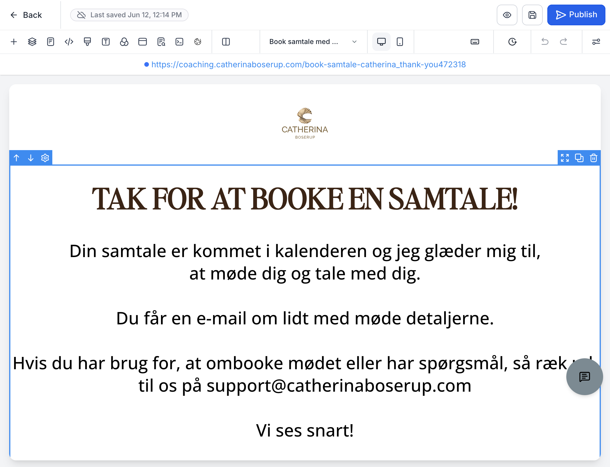 Eksempel på en takkeside som step nr. 2 i din funnel