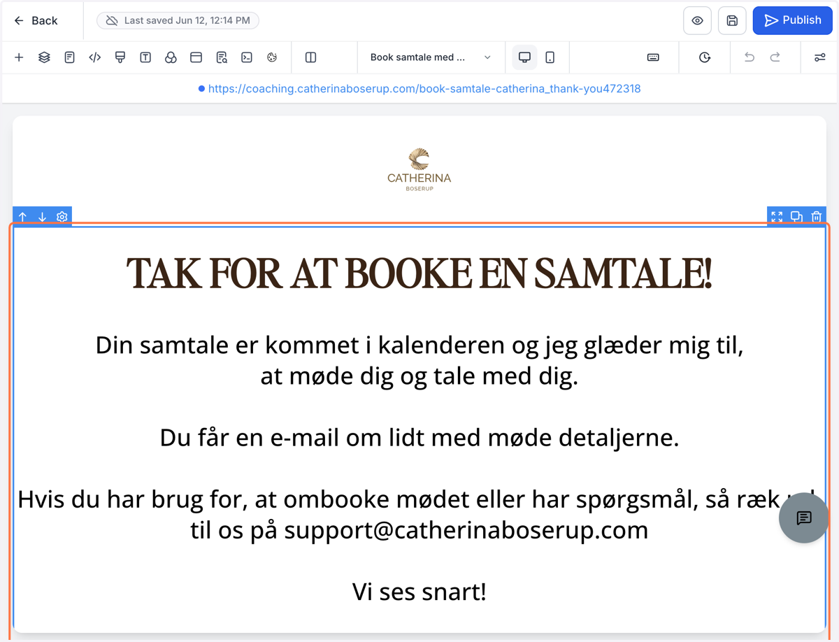 Eksempel på en takkeside som step nr. 2 i din funnel