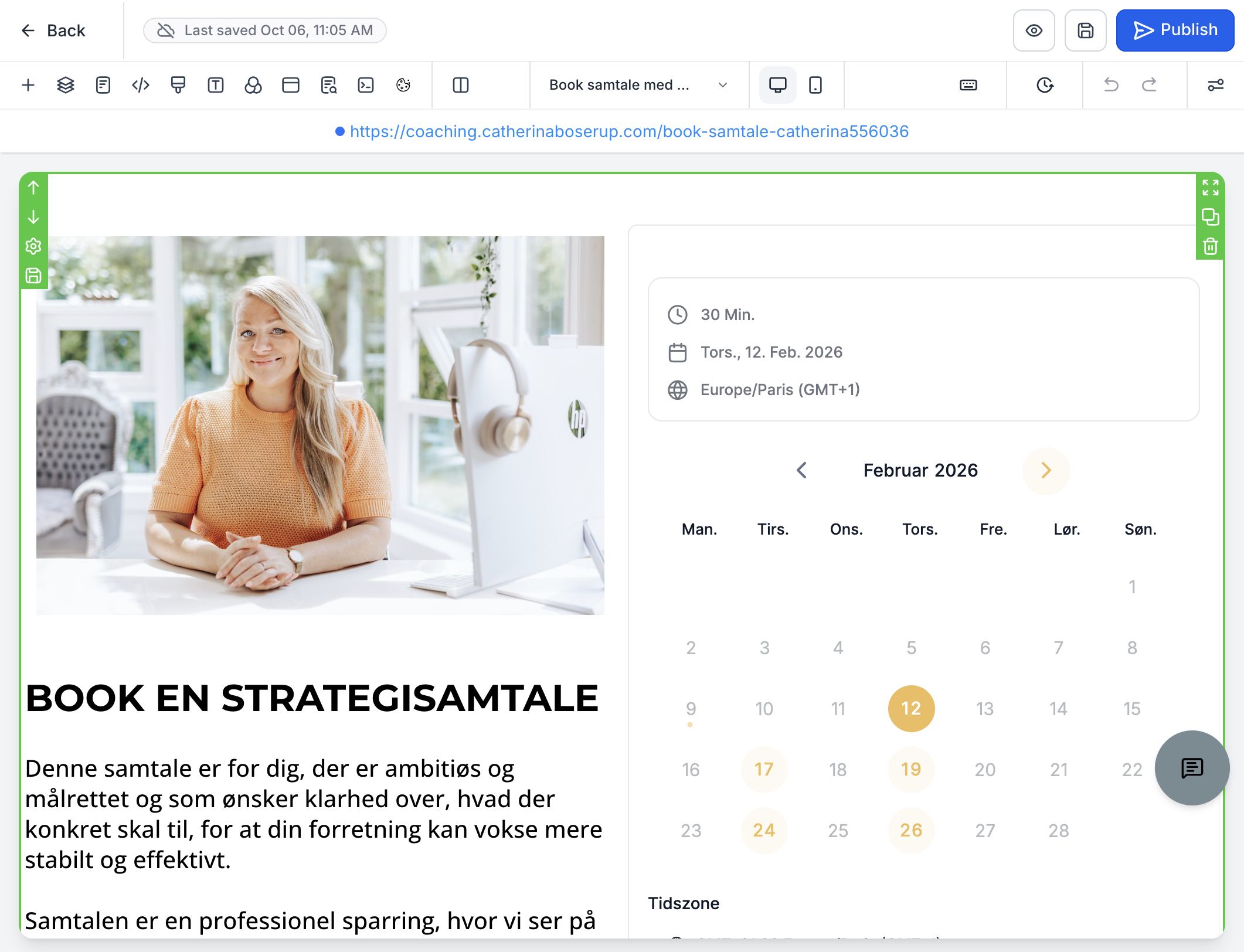 Du kan fx indsætte både billede og tekstboks op ved siden af selve booking-vinduet