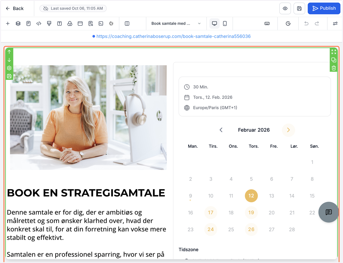 Du kan fx indsætte både billede og tekstboks op ved siden af selve booking-vinduet