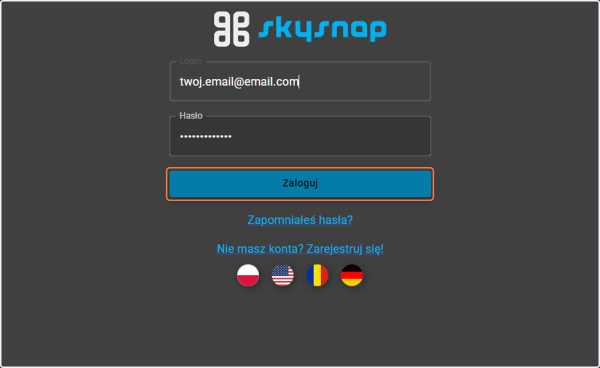 Zaloguj się poprzez wybranie przycisku "Zaloguj"