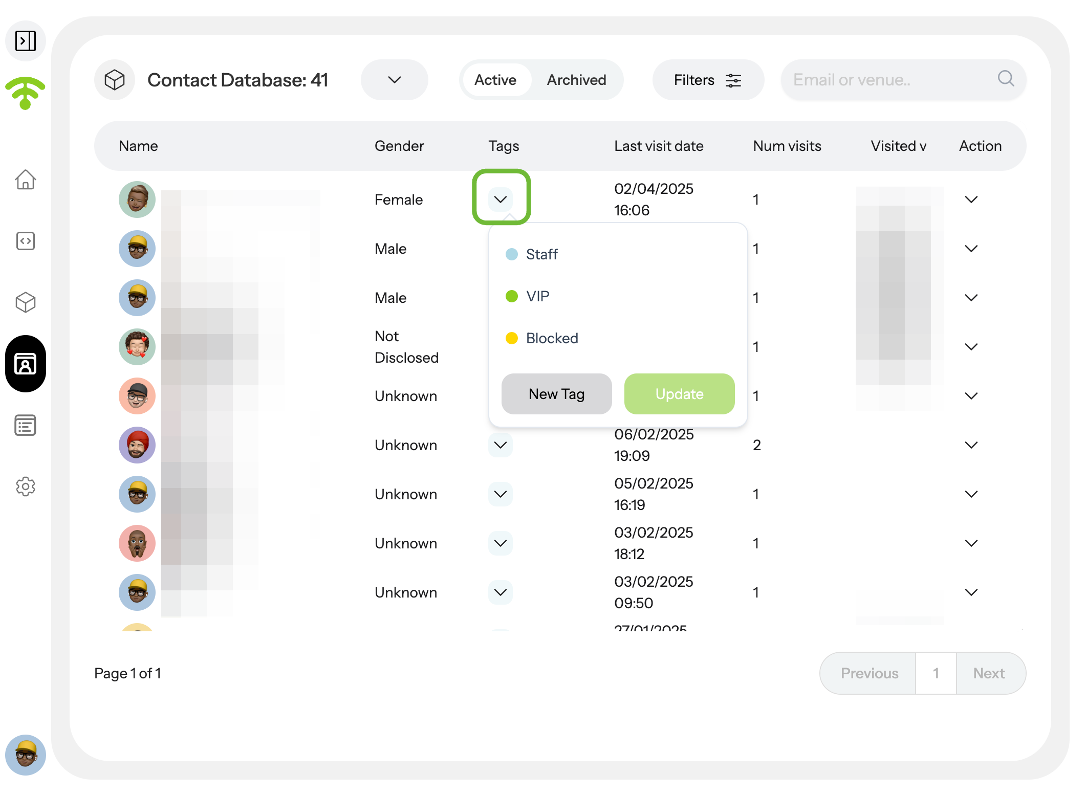 Click on the tags drop-down menu next to the contact profile.