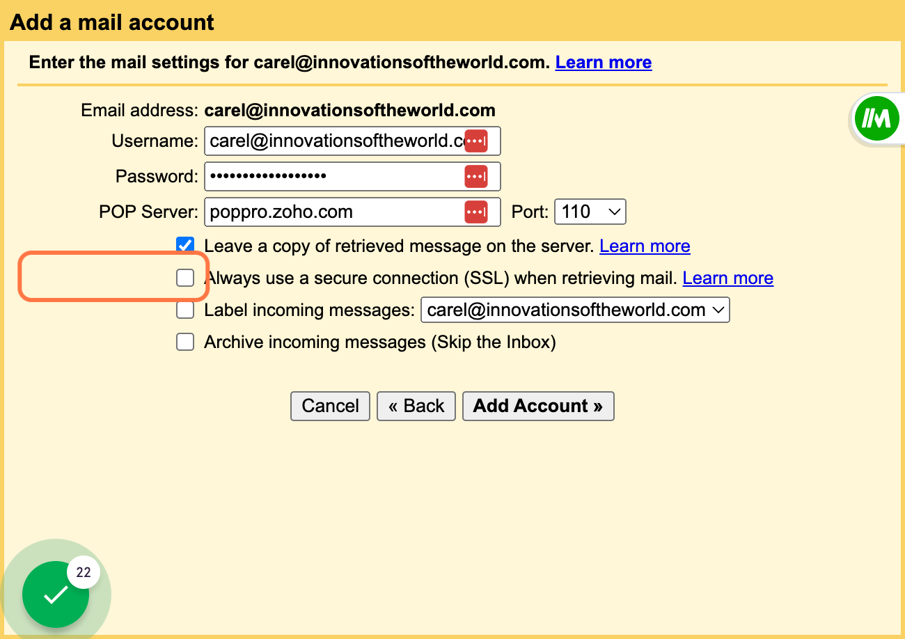 Check Leave a copy of retrieved message on the server.