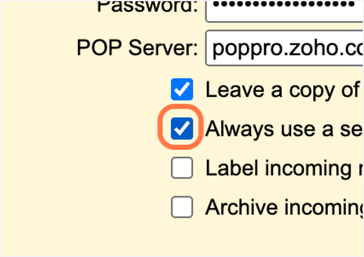 Check Always use a secure connection (SSL) when retrieving mail.