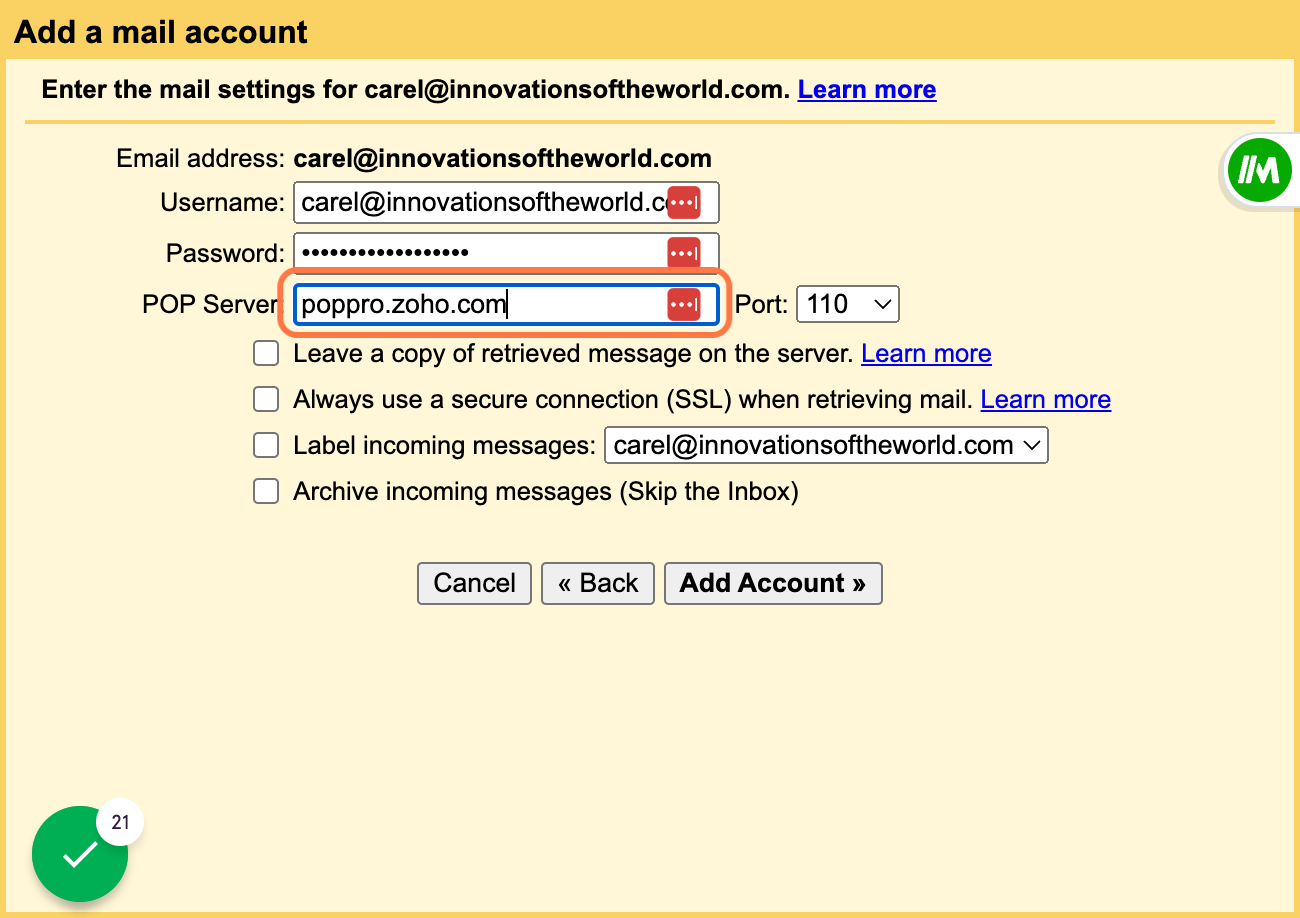 Enter your email details in the Pop-Up