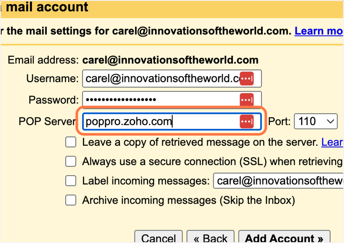 Enter your email details in the Pop-Up