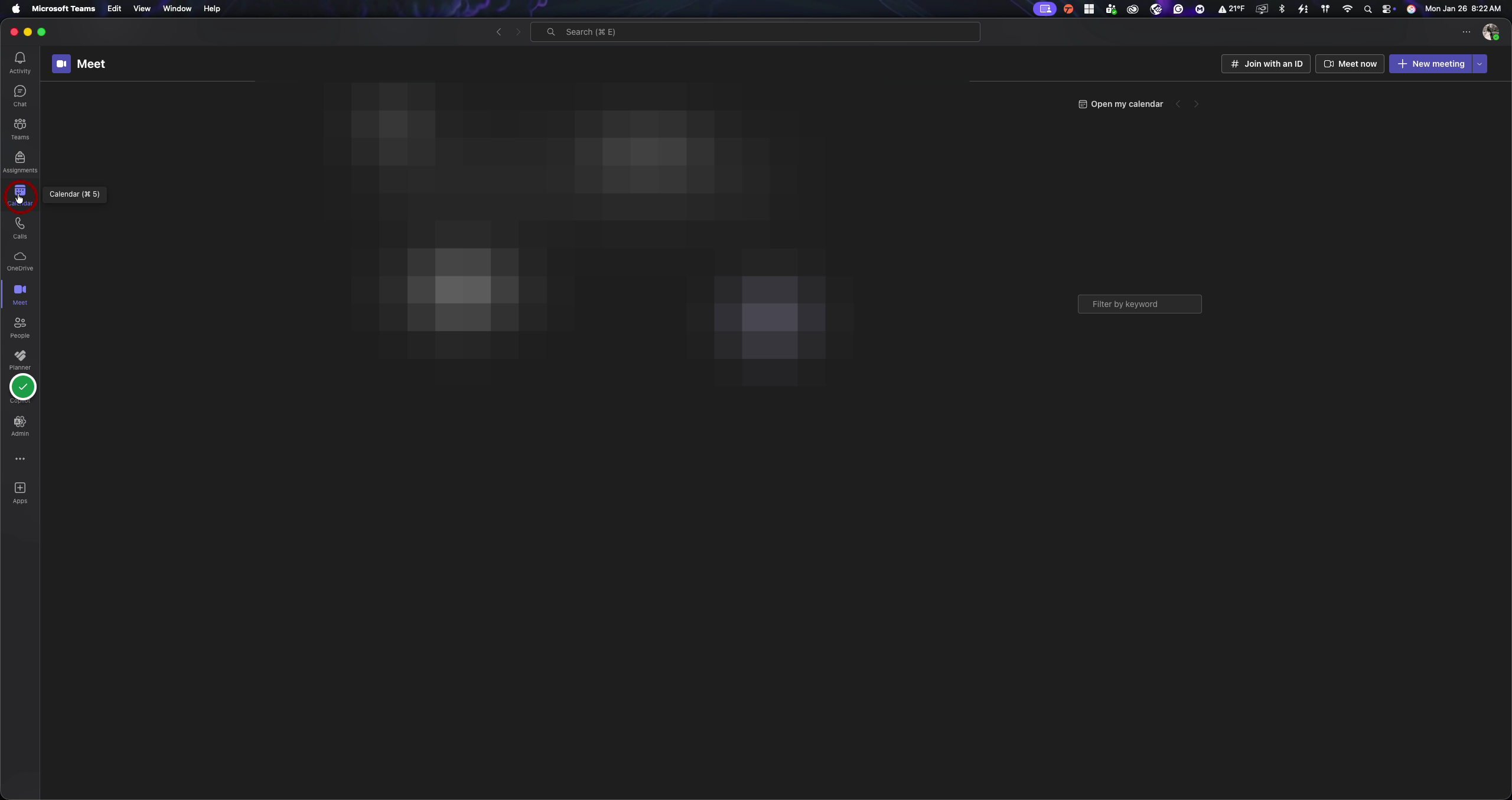 Click on the "Calendar" app in the sidebar