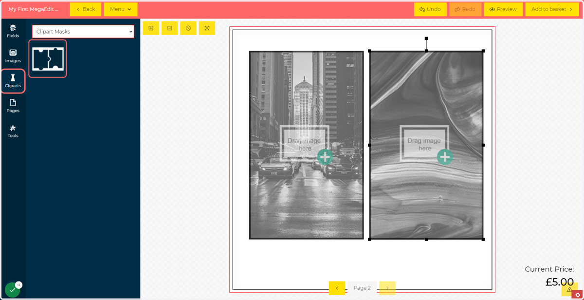 Click on Cliparts and locate your clipart mask