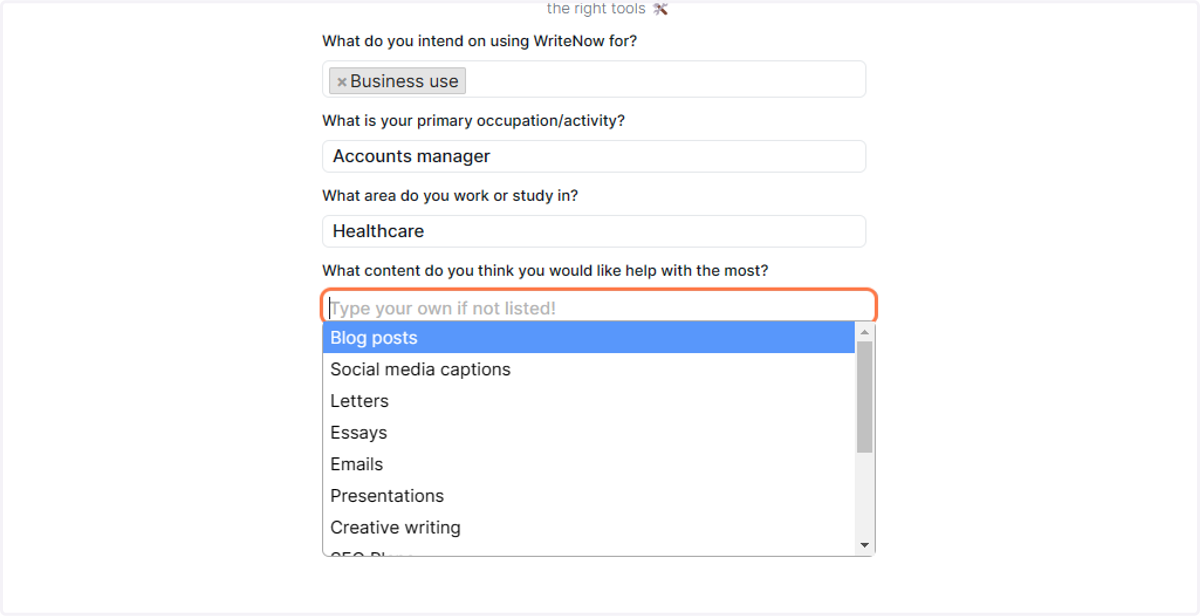 Let us know what you think you might use WriteNow AI for