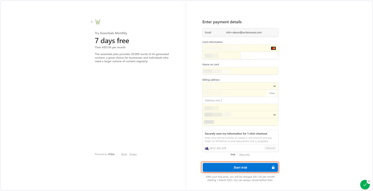 Click on Start trial…