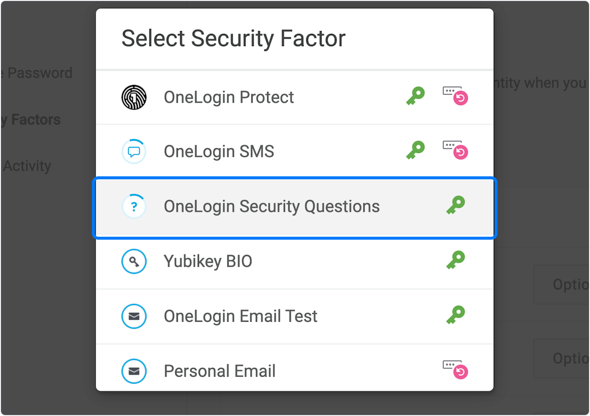Click on OneLogin Security Questions