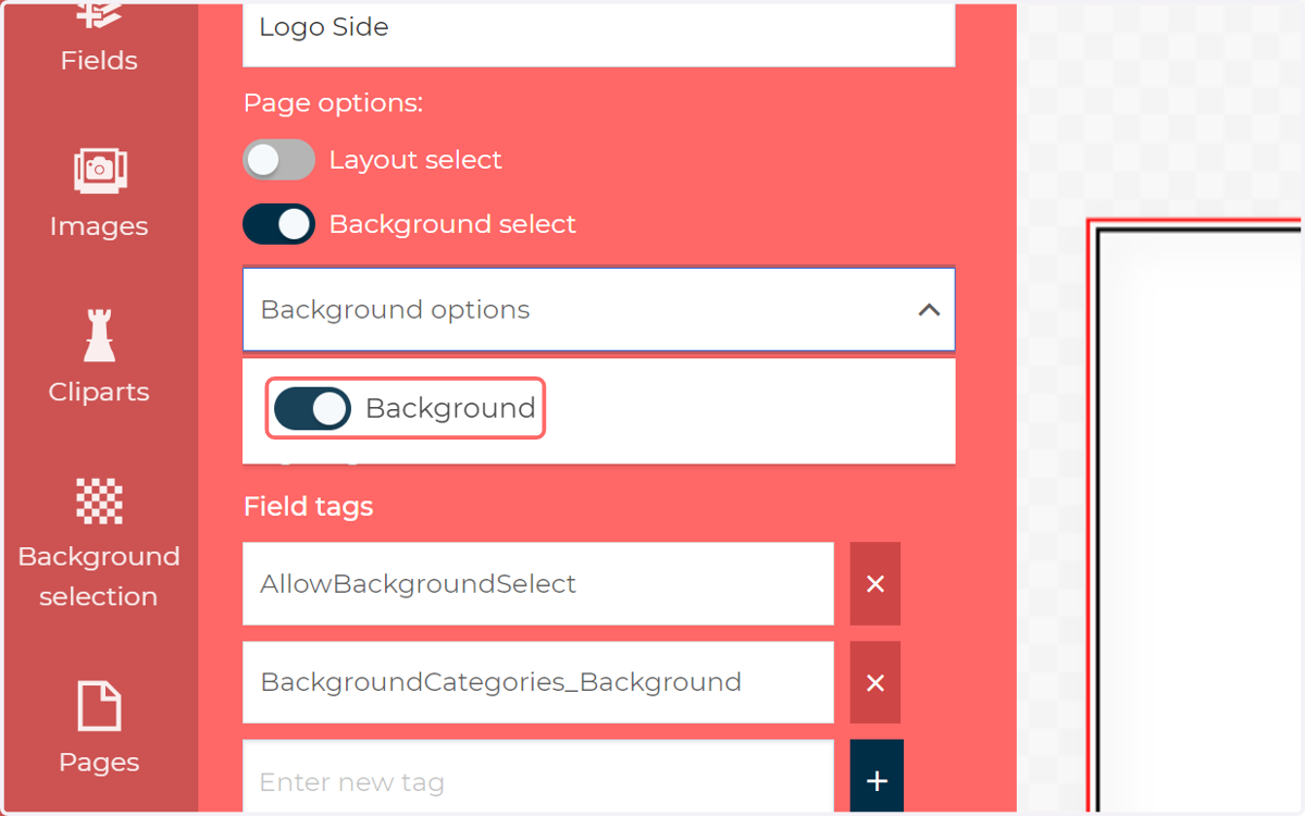 Select the background categories you wish to use