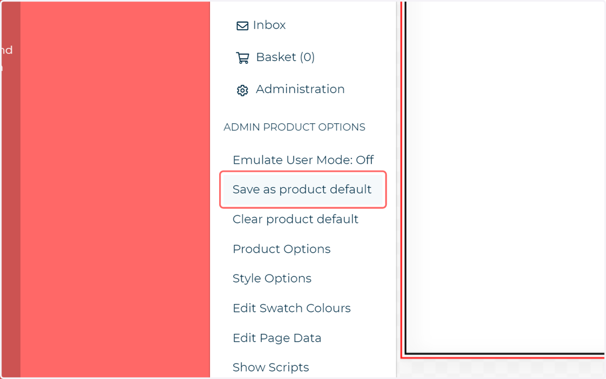 Click on Save as product default