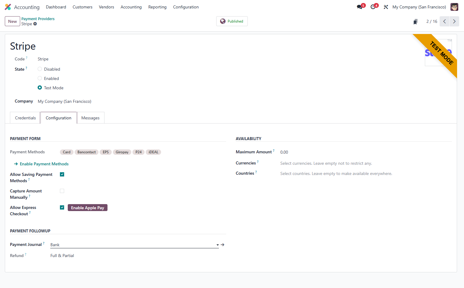 Select Payment Journal