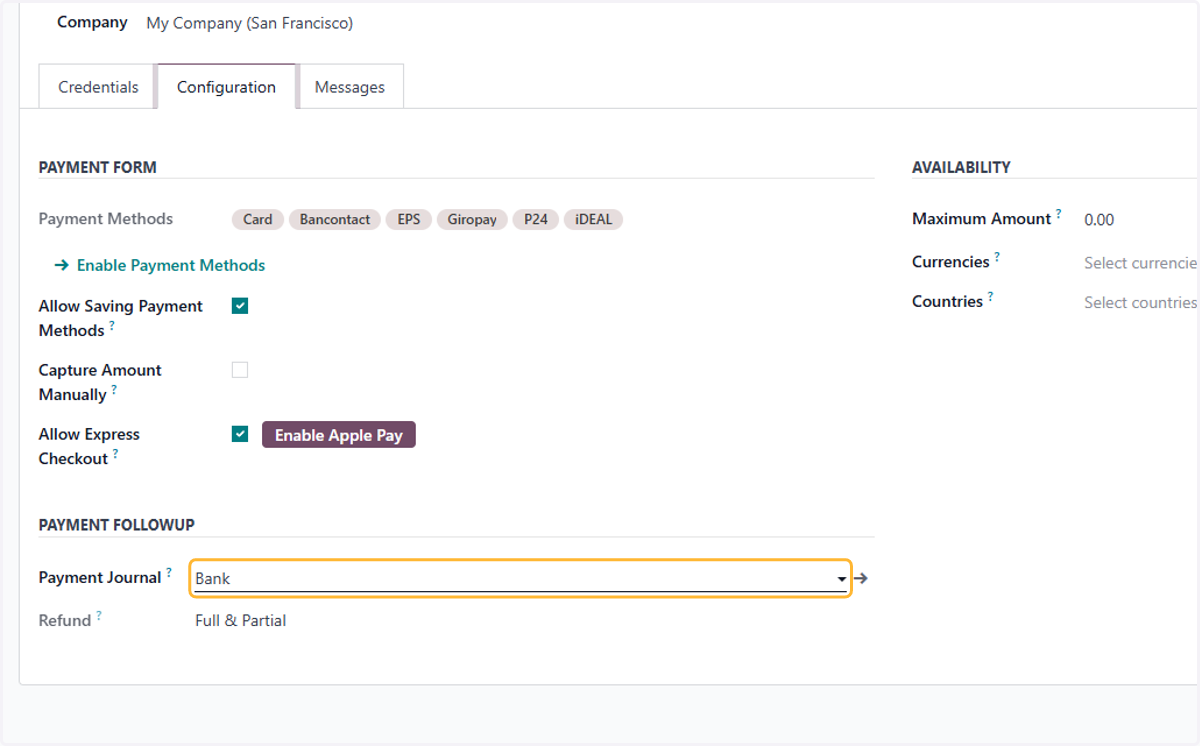 Select Payment Journal