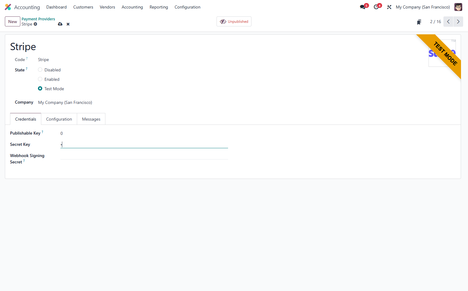 Fill in Secret Key provided by the Selected API