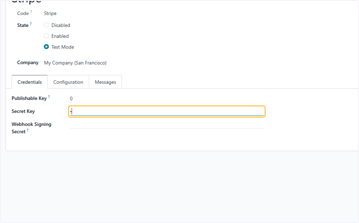 Fill in Secret Key provided by the Selected API