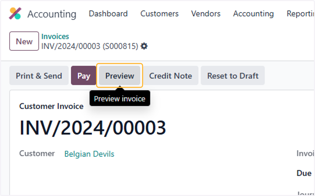 Click on Preview. This will show how the customer will view payment upon receiving the email