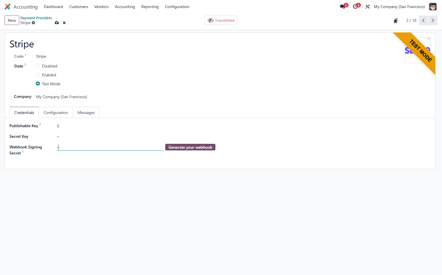Fill in Webhook Signing Secret provided by the Selected API