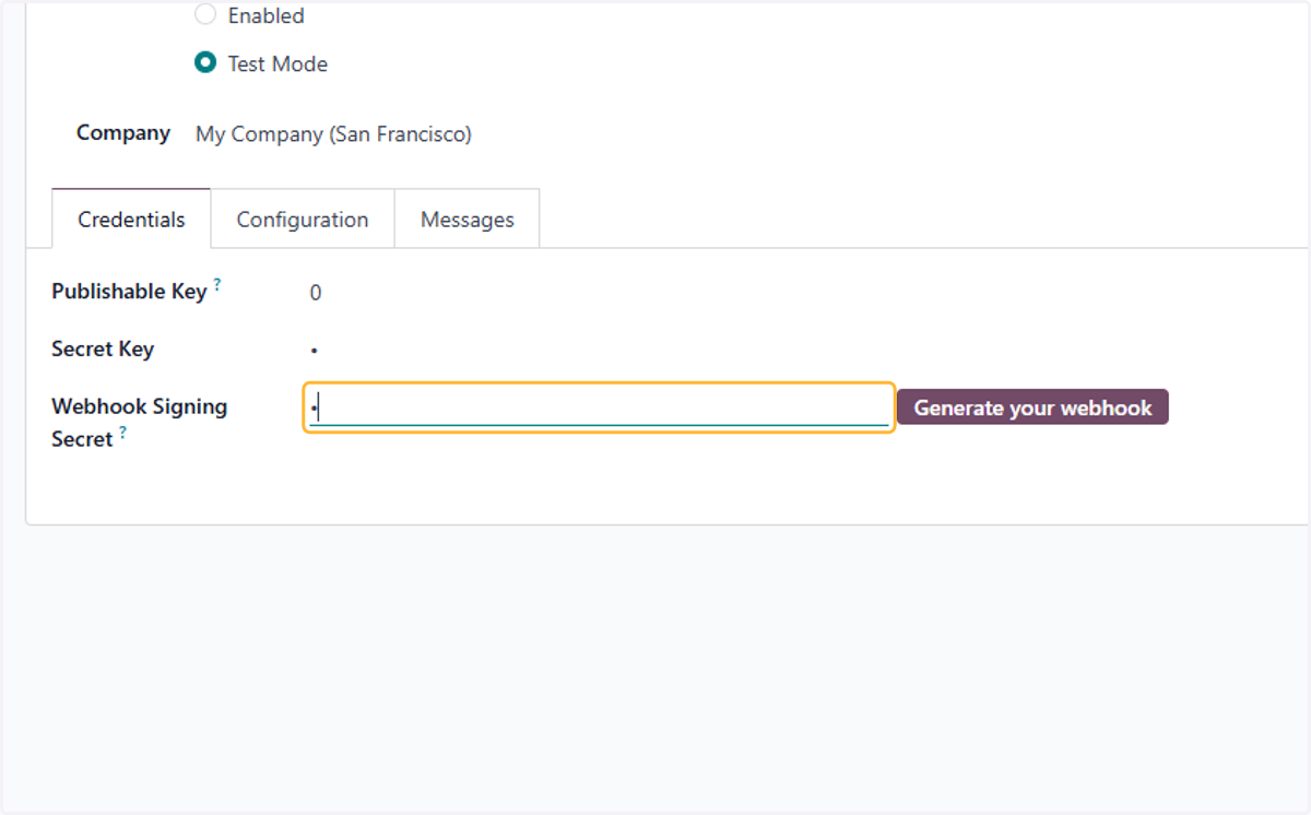 Fill in Webhook Signing Secret provided by the Selected API