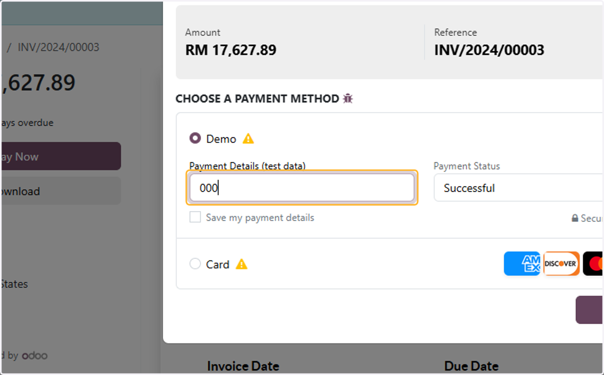 Customer to Key in card details