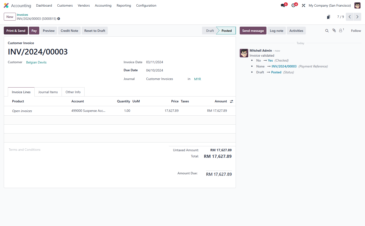 Select desired Invoice or create new. Once done, Click on Print & Send