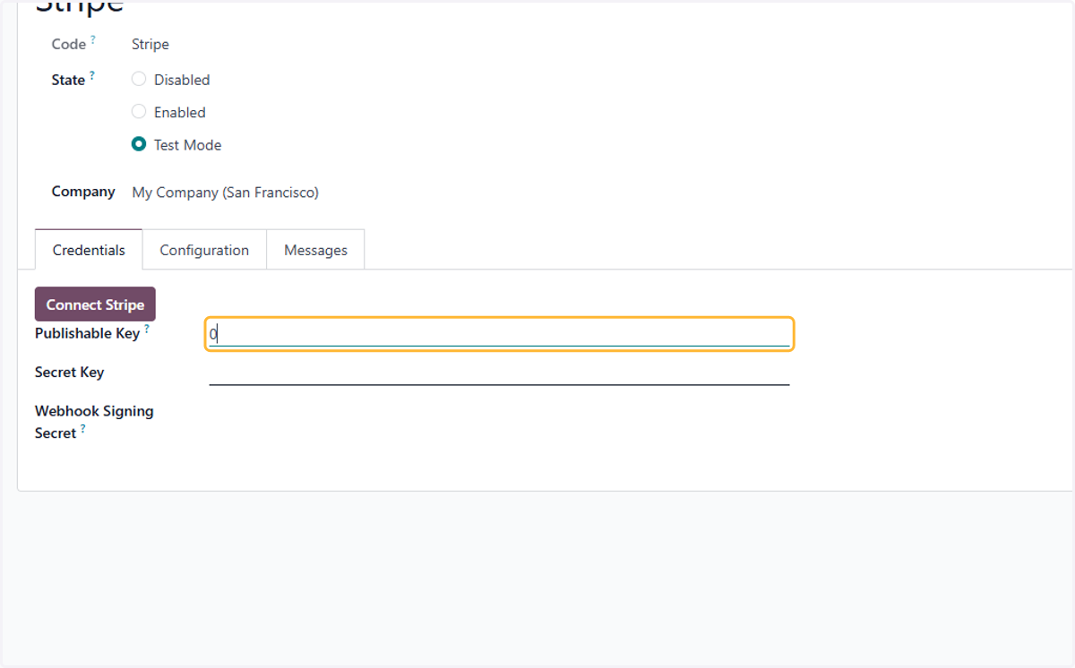Fill in Publishable Key provided by the Selected API