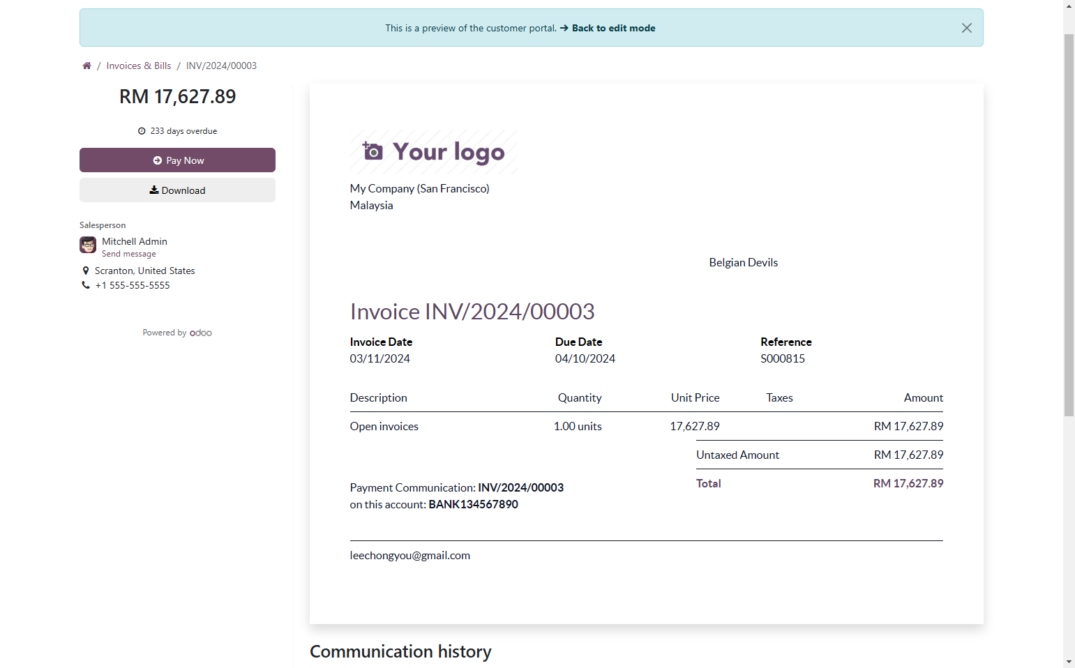 Will be redirected to this invoice page.