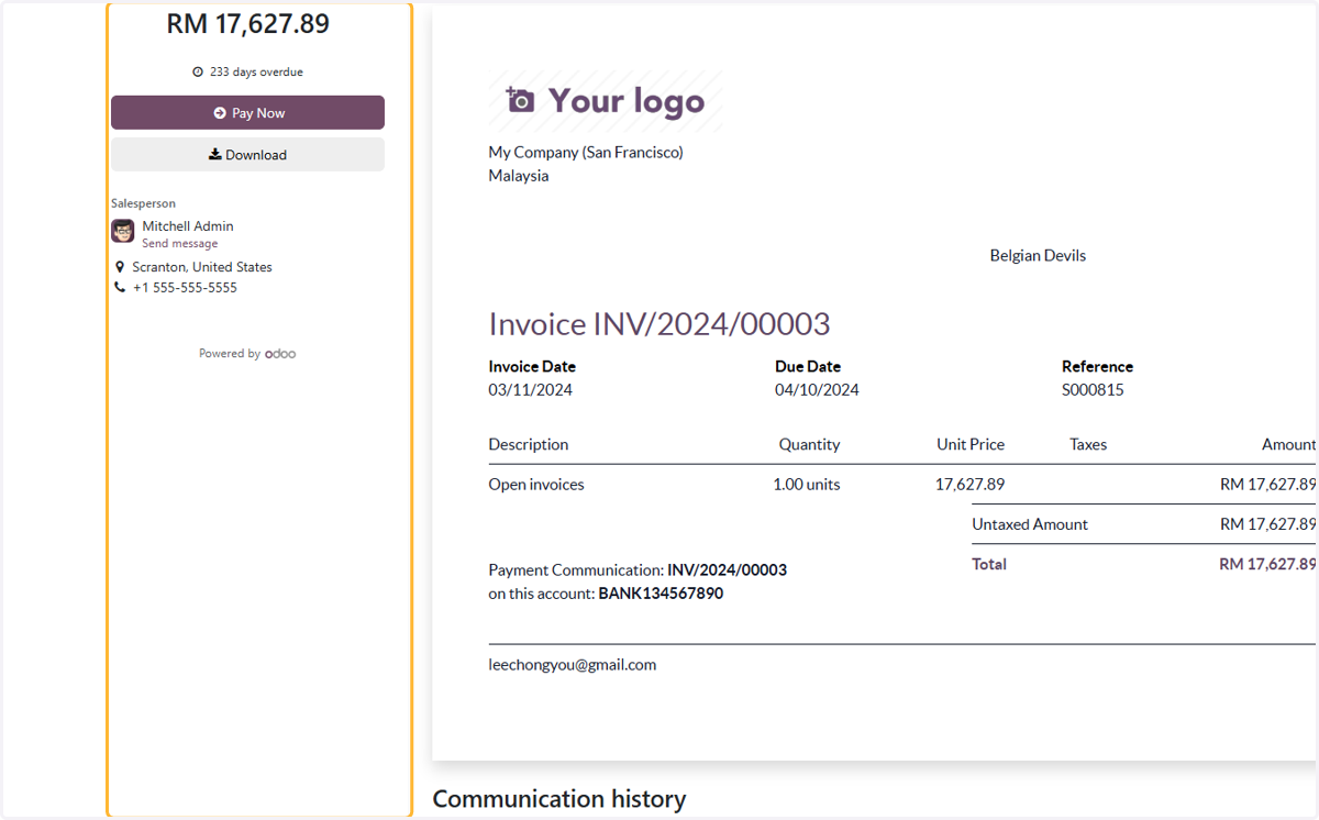 Will be redirected to this invoice page.