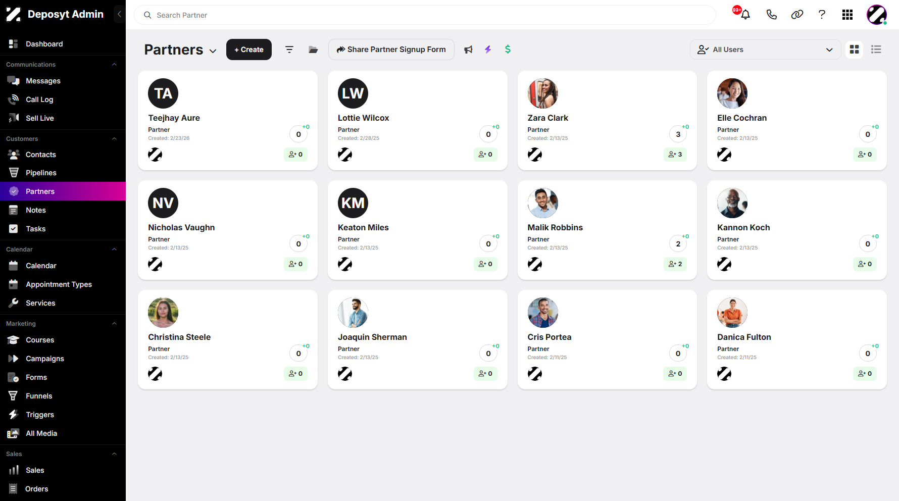 Step 2: You will then be navigated to the Partners tab.