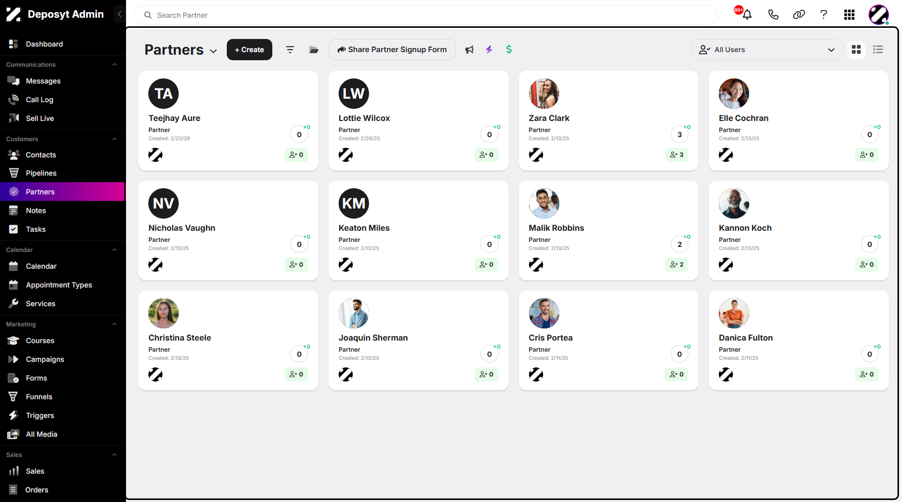 Step 2: You will then be navigated to the Partners tab.