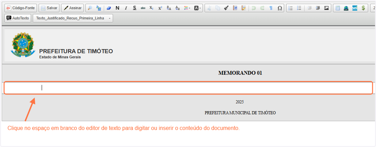 Redija o conteúdo do documento