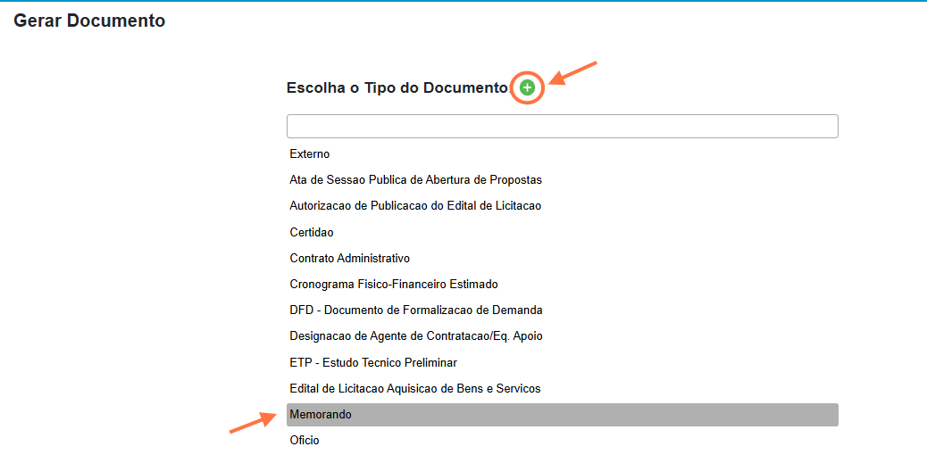 Escolha o tipo do documento