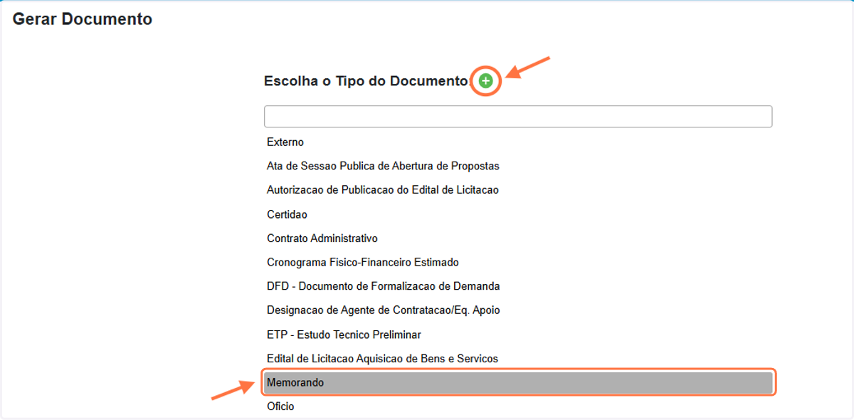 Escolha o tipo do documento