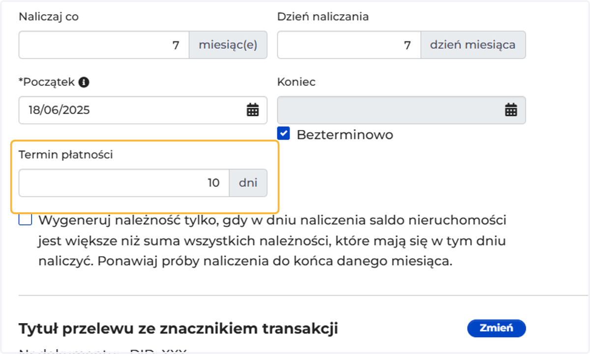 oraz ustal termin płatności