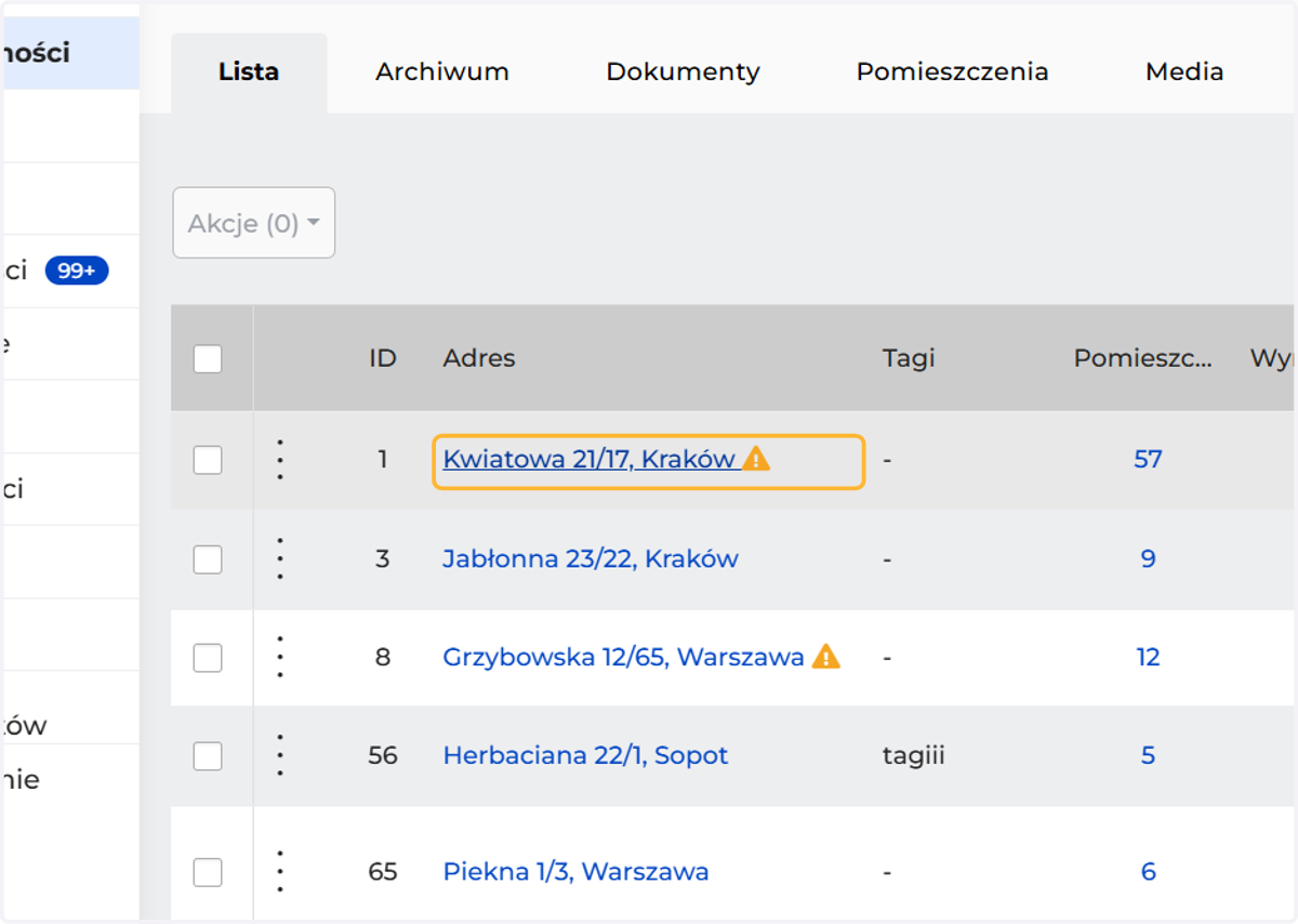 Bezpośrednio z karty danej nieruchomości