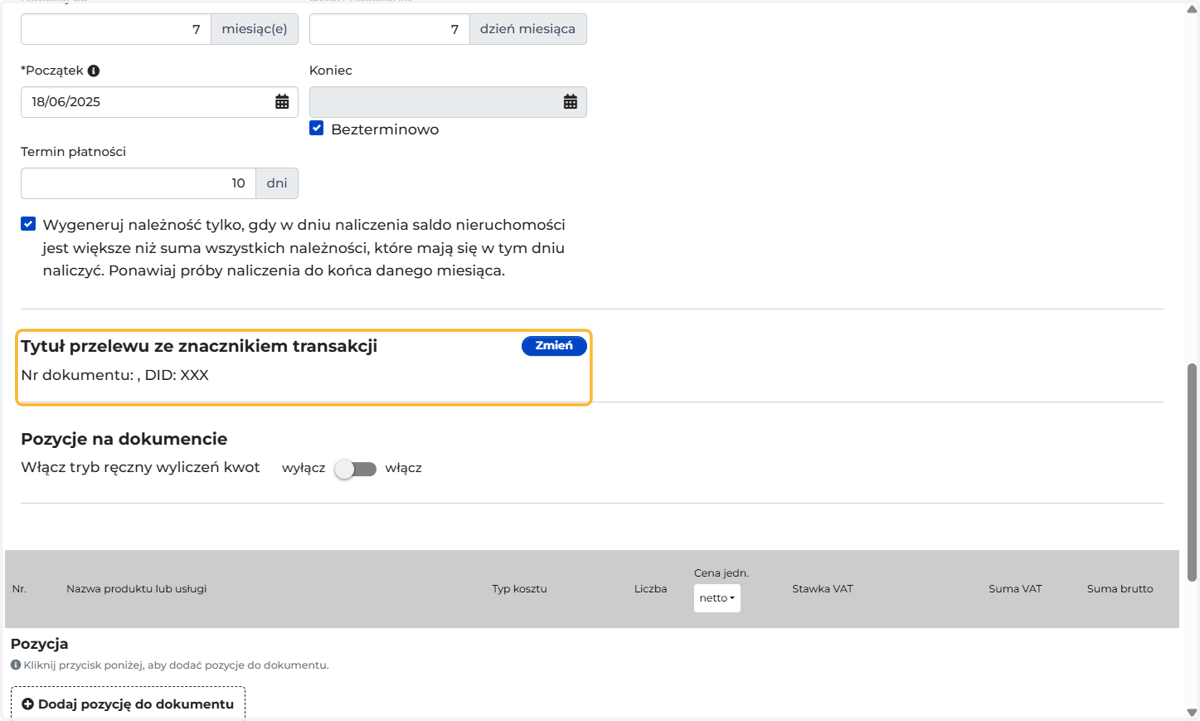Możesz skonfigurować tytuł przelewu wg własnych preferencji