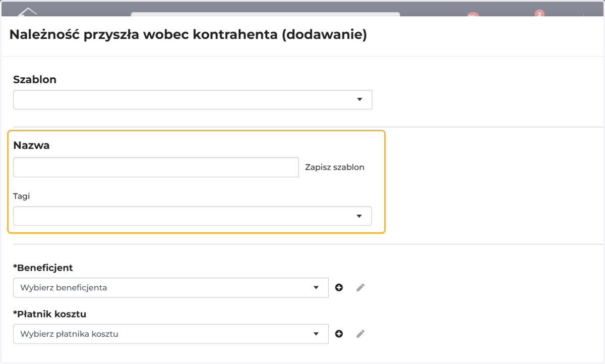 Nazwij koszt i opcjonalnie dodaj tagi