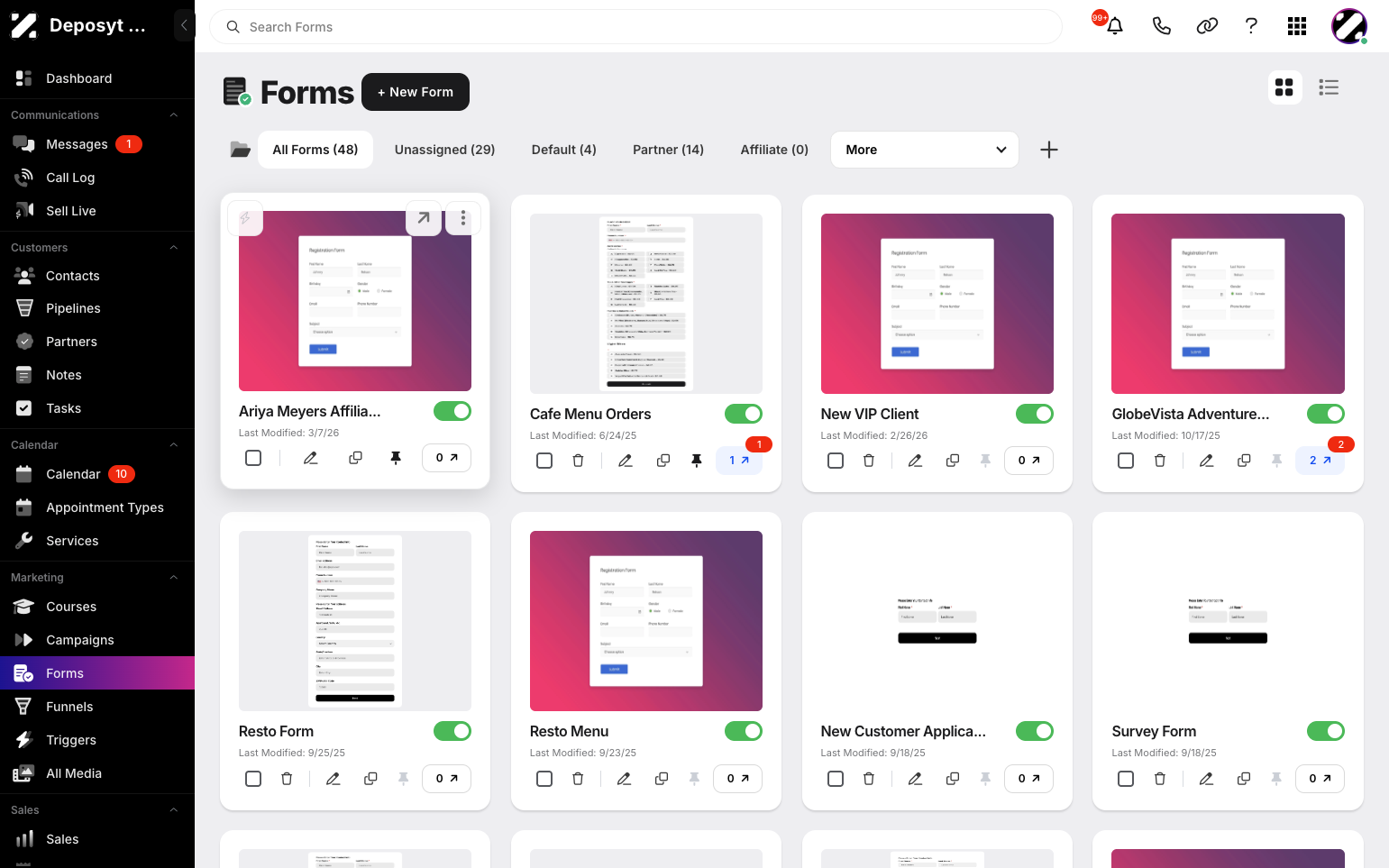 Step 3:  Click the three-dot menu to access more actions for the selected form.