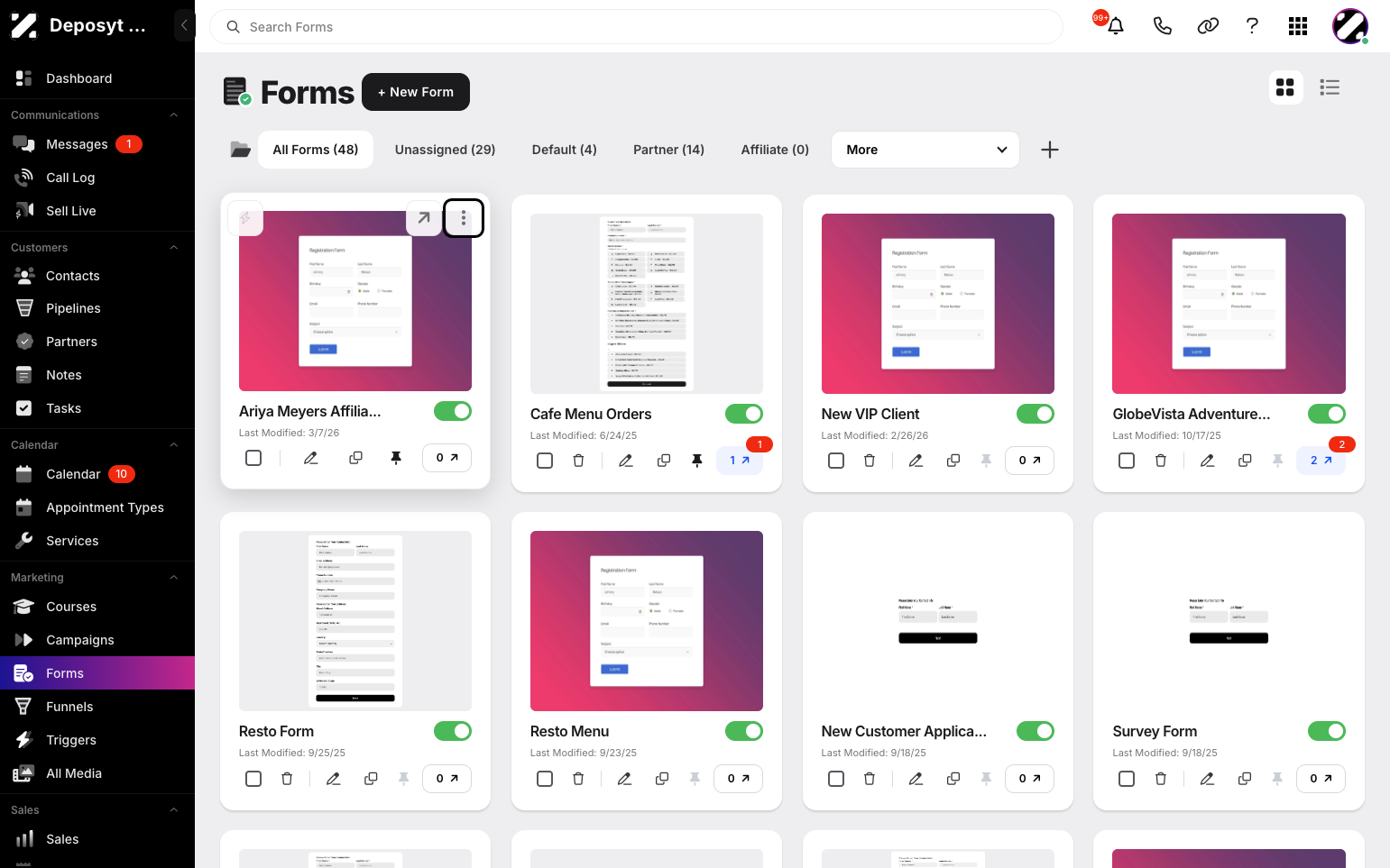 Step 3: Click the three-dot menu to access more actions for the selected form.