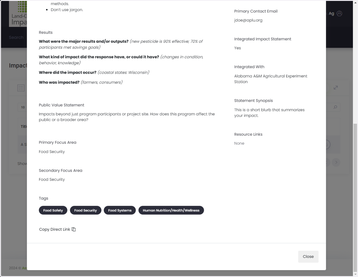 View your impact statement.