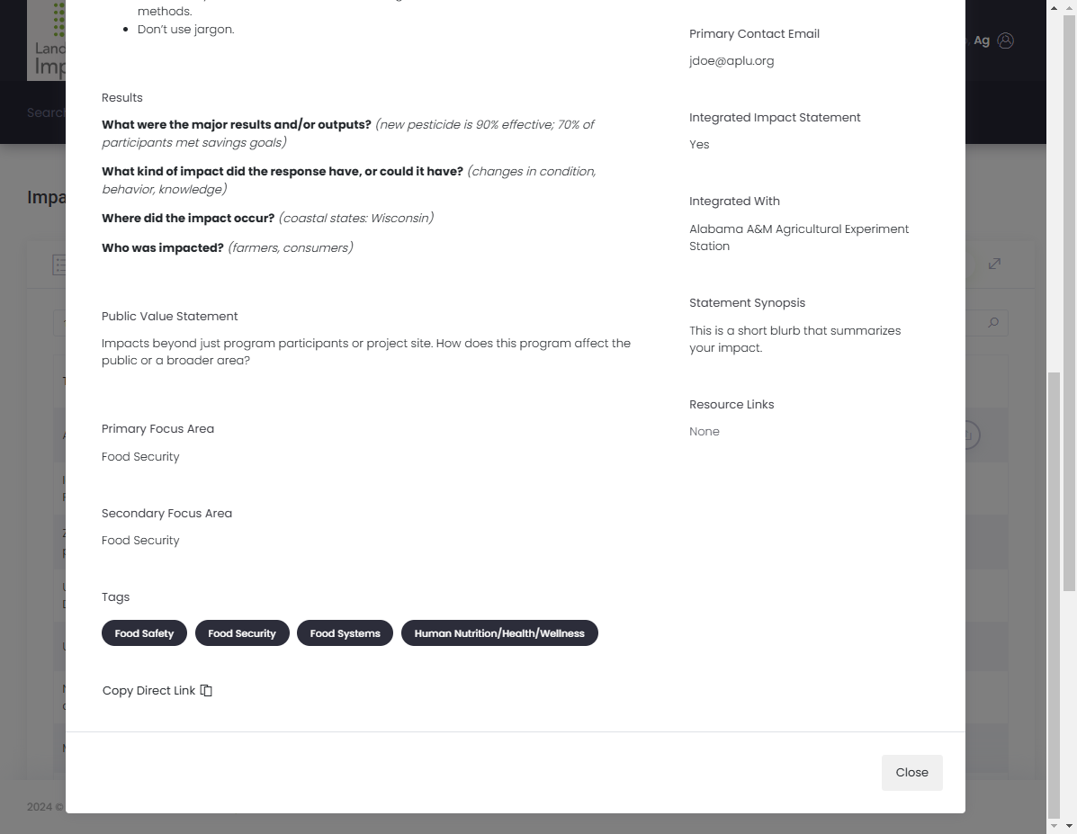 To share the statement, click on "Copy Direct Link."