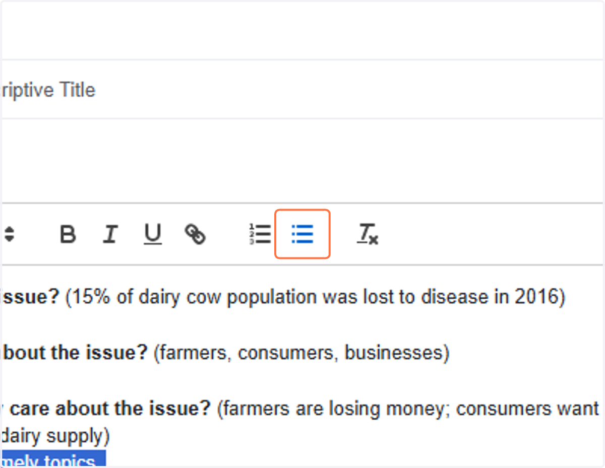 Now, you can add your own formatting within the WYSIWYG editor, including bolding, italicizing, underlining, adding links, and lists.