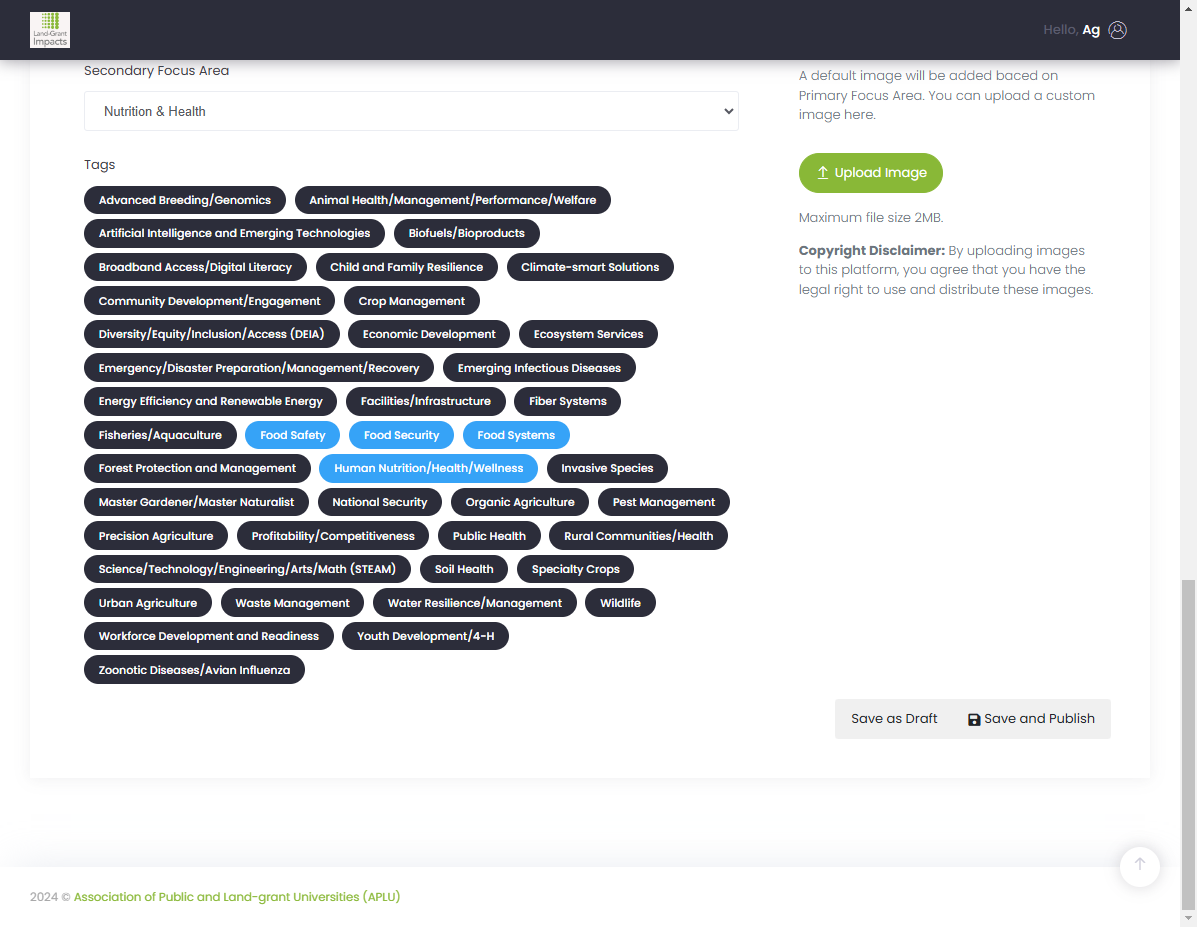 Before publishing, please save your statement as a draft by clicking "Save as Draft."