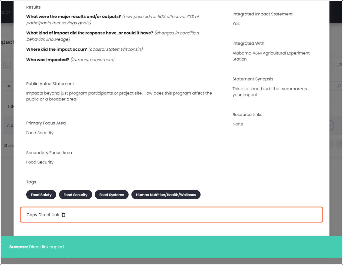 A pop up will appear to let you know the link is in your clipboard, ready to be pasted.